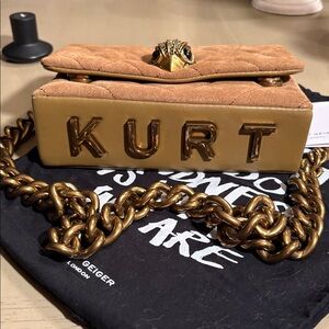Kurt Geiger Tan Quilted Suede Crossbody with Gold Hardware dust bag